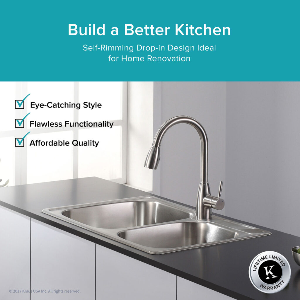 Kraus 33 Inch Topmount 60/40 Double Bowl 18 Gauge Stainless Steel