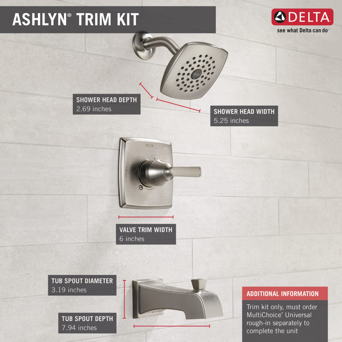 Delta Ashlyn Monitor 14 Series Tub & Shower Trim in Stainless T14464SS