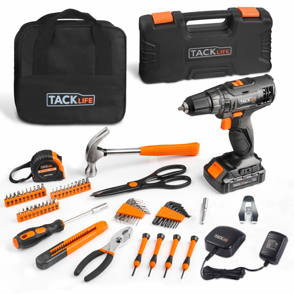 TACKLIFE Tool Kit with Drill 20V Max, 19+1 Torque Setting, 2Speed