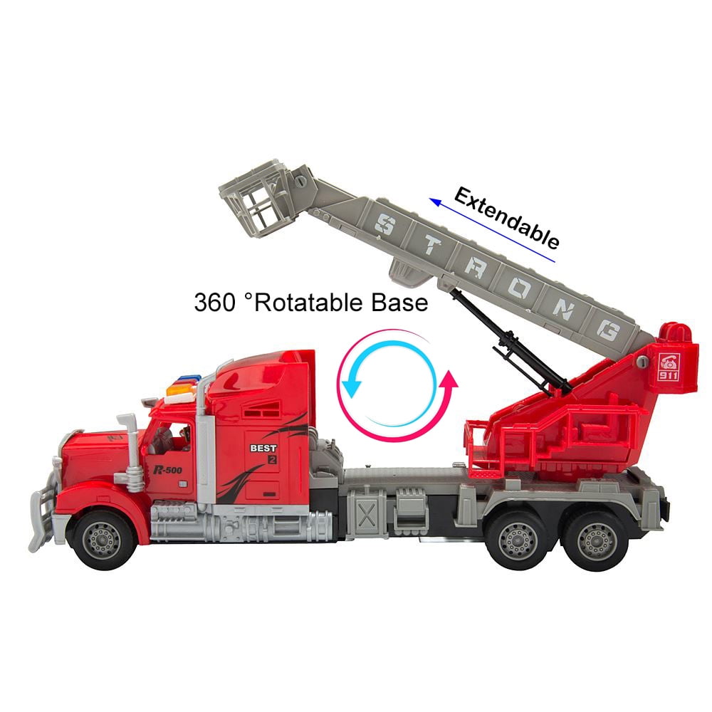 1:15 Scale Remote Control Fire Truck with Ladder and Basket for Kids, RC Trucks Pretend Play Toy Vehicles for Boys and Girls - Image 4