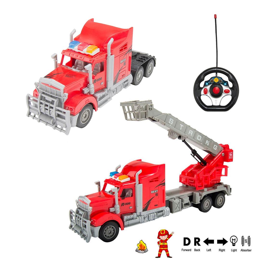 1:15 Scale Remote Control Fire Truck with Ladder and Basket for Kids, RC Trucks Pretend Play Toy Vehicles for Boys and Girls