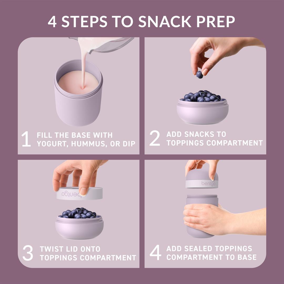 (4 pack) Bentgo Snack Cup - Reusable Snack Container with Leak-Proof Design, Toppings Compartment, and Dual-Sealing Lid, Portable & Lightweight for Work, Travel, Gym - Dishwasher Safe (Orchid) - Image 5