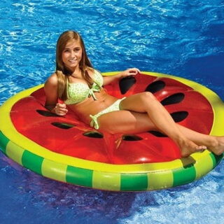 61.5" Inflatable Red and Green Watermelon Fruit Slice Swimming Pool Lounger