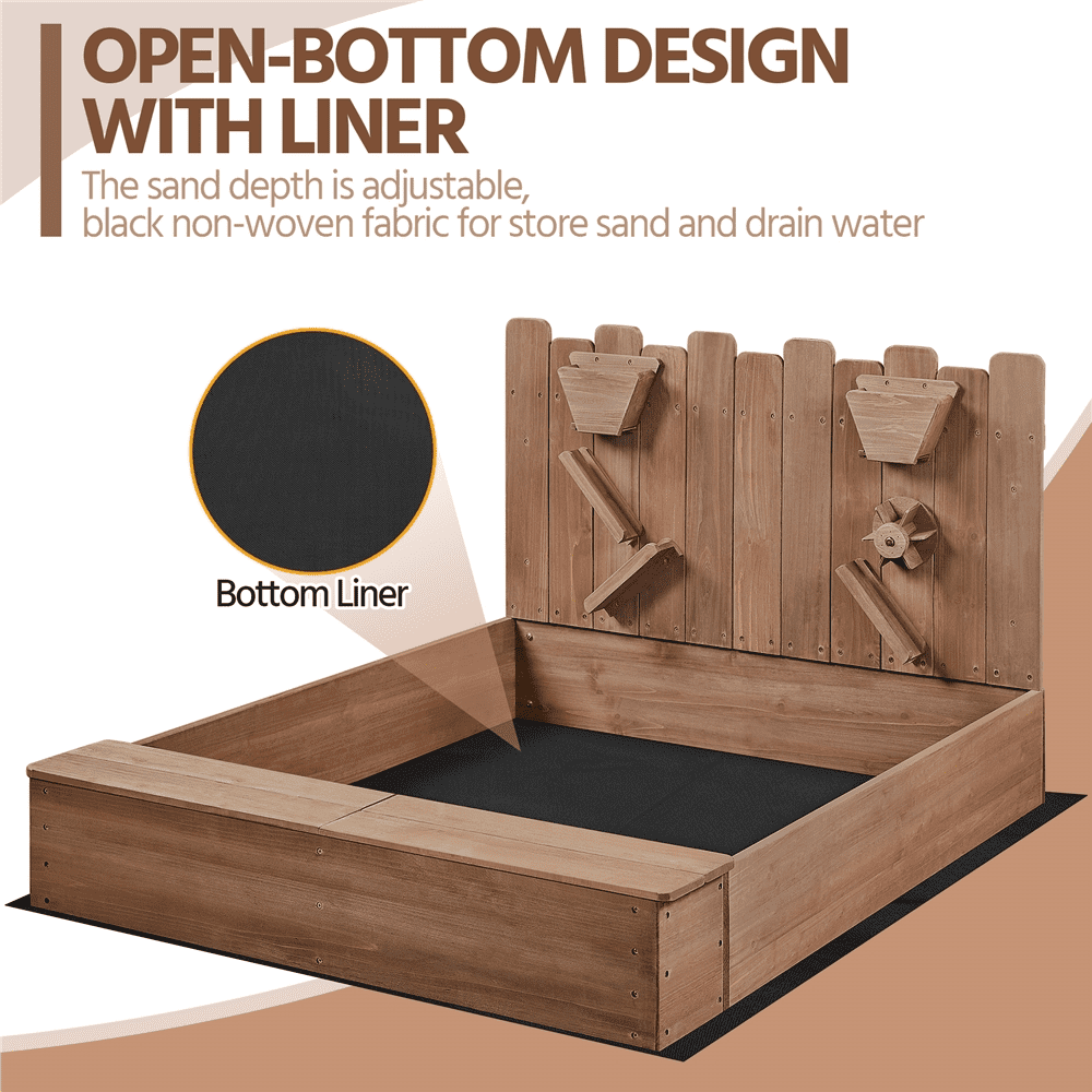 Alden Design 53" 44.5" Wooden Sandbox with Funnel,Dark Brown - Image 2