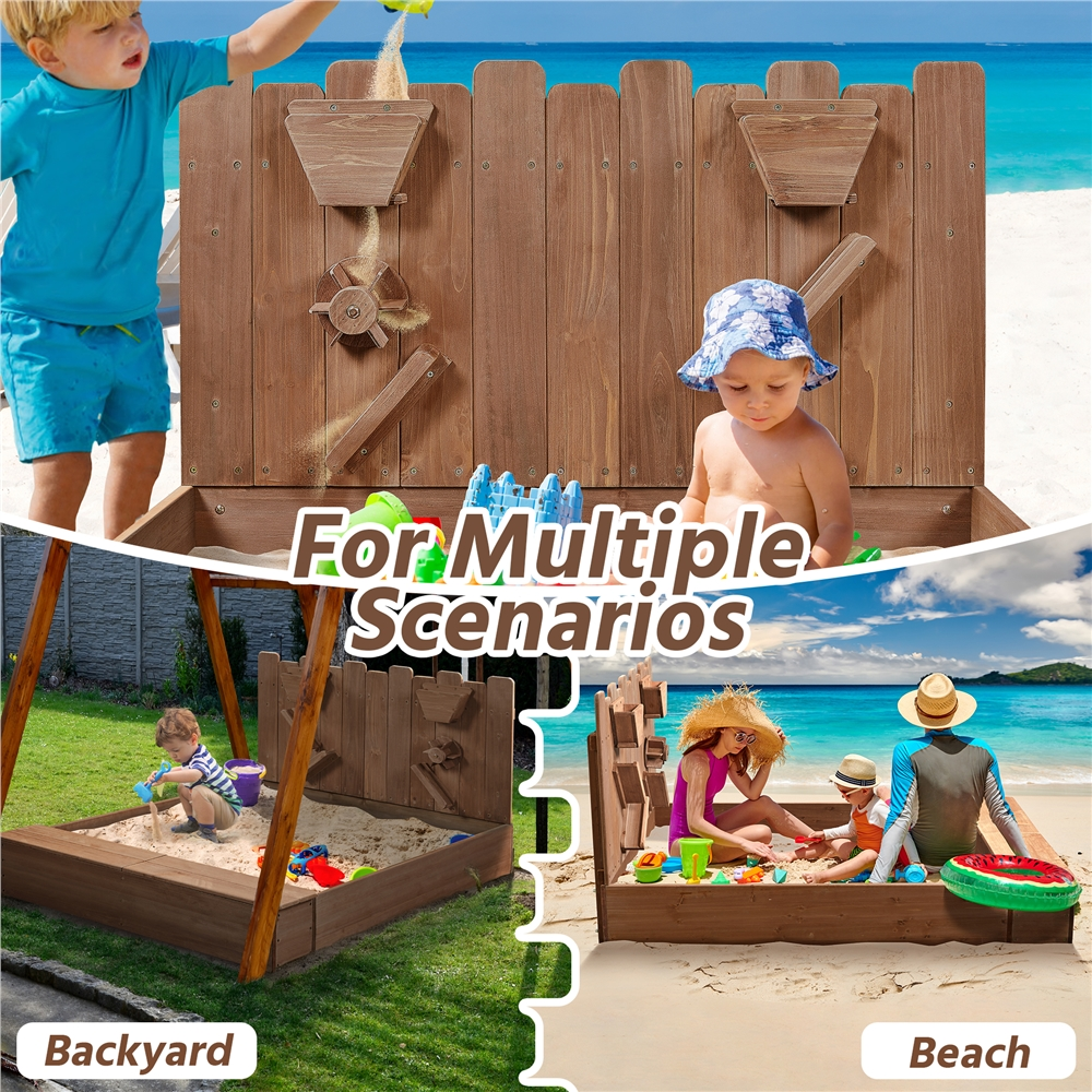 Alden Design 53" 44.5" Wooden Sandbox with Funnel,Dark Brown - Image 3