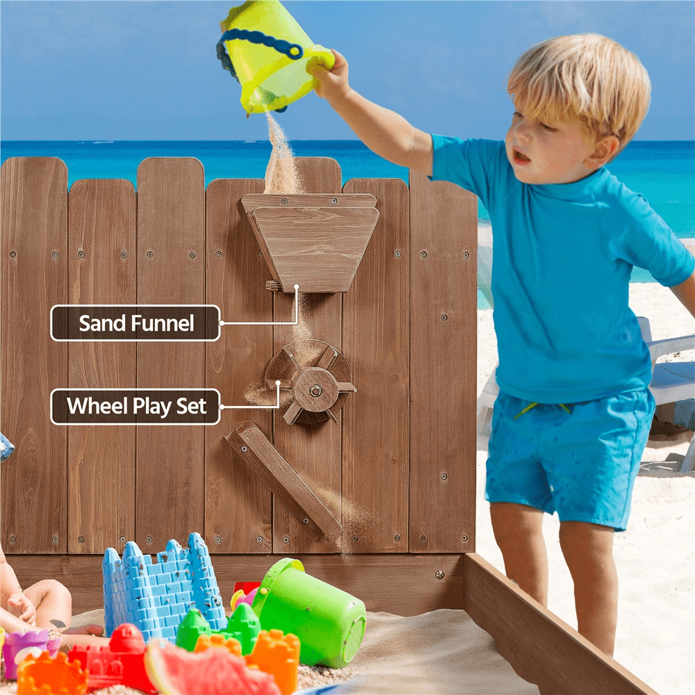 Alden Design 53" 44.5" Wooden Sandbox with Funnel,Dark Brown - Image 4