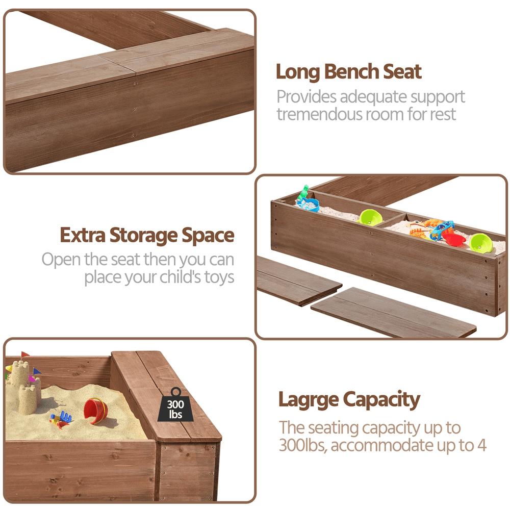 Alden Design 53" 44.5" Wooden Sandbox with Funnel,Dark Brown - Image 6