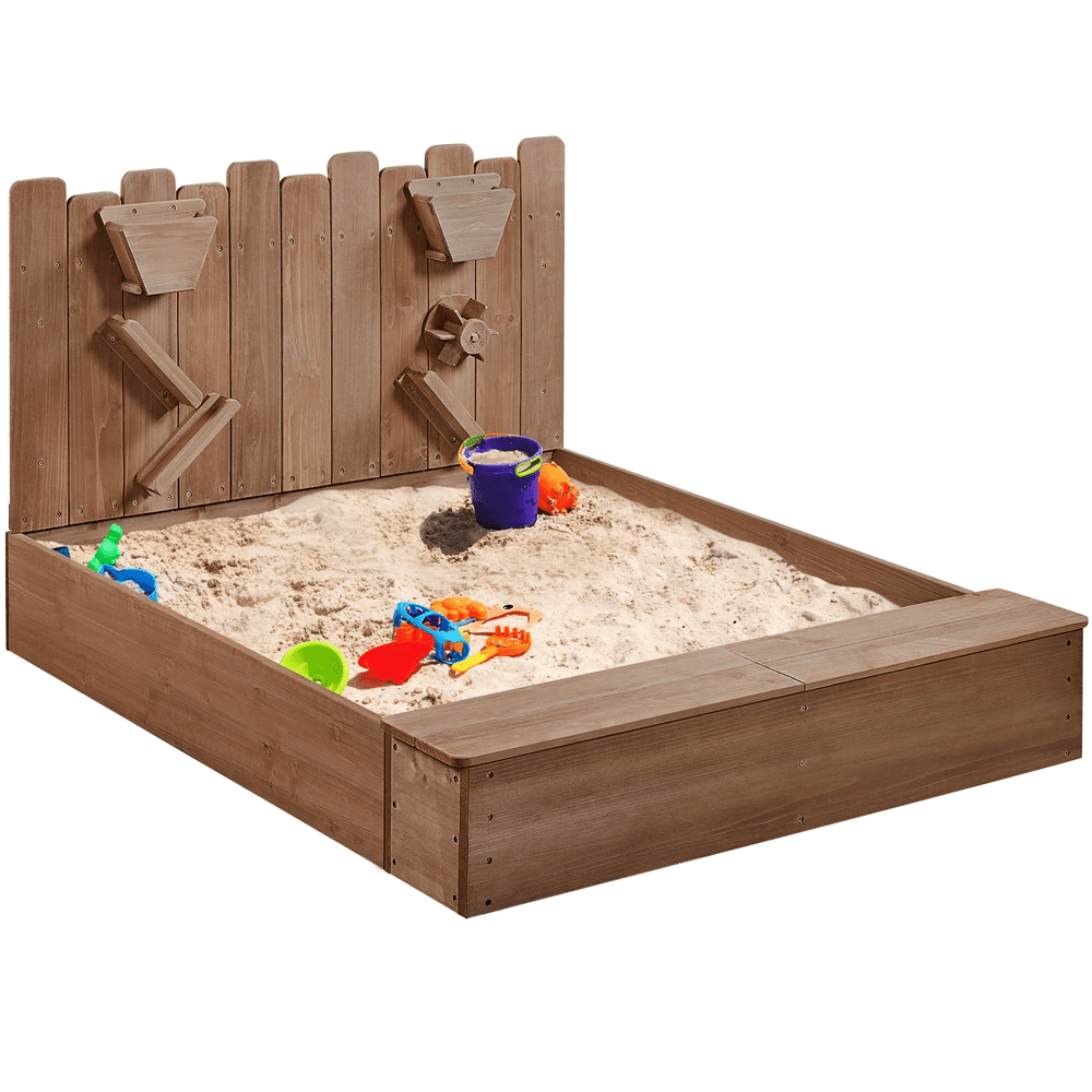 Alden Design 53" 44.5" Wooden Sandbox with Funnel,Dark Brown