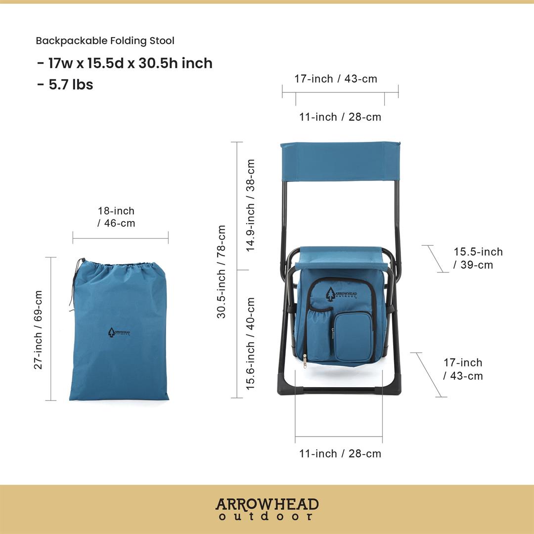 ARROWHEAD OUTDOOR KKS0326U Multi-Function 3-in-1 Compact Fishing Chair: Backpack, Stool & Insulated Cooler, Ocean Blue - Image 2