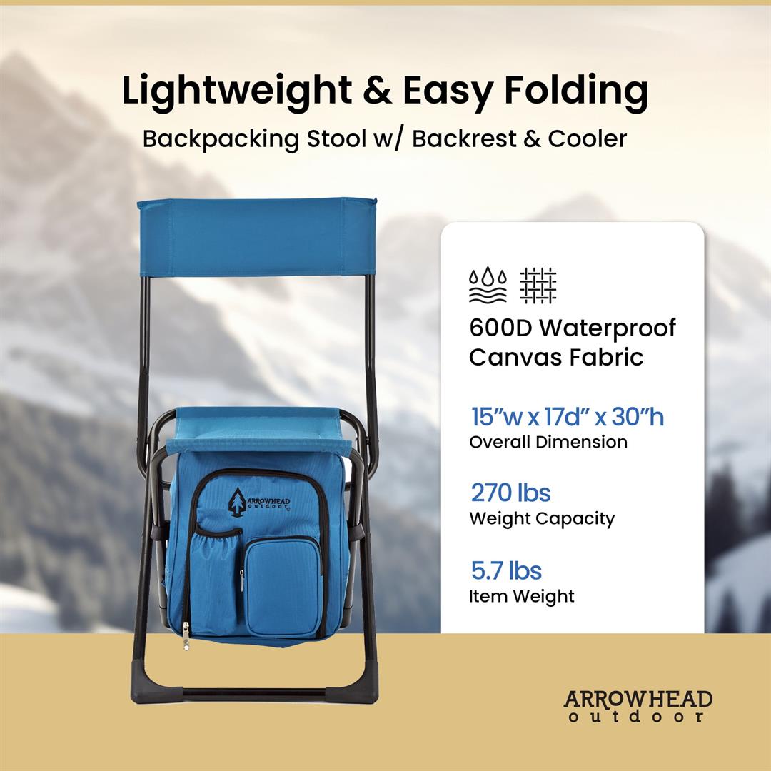ARROWHEAD OUTDOOR KKS0326U Multi-Function 3-in-1 Compact Fishing Chair: Backpack, Stool & Insulated Cooler, Ocean Blue - Image 3