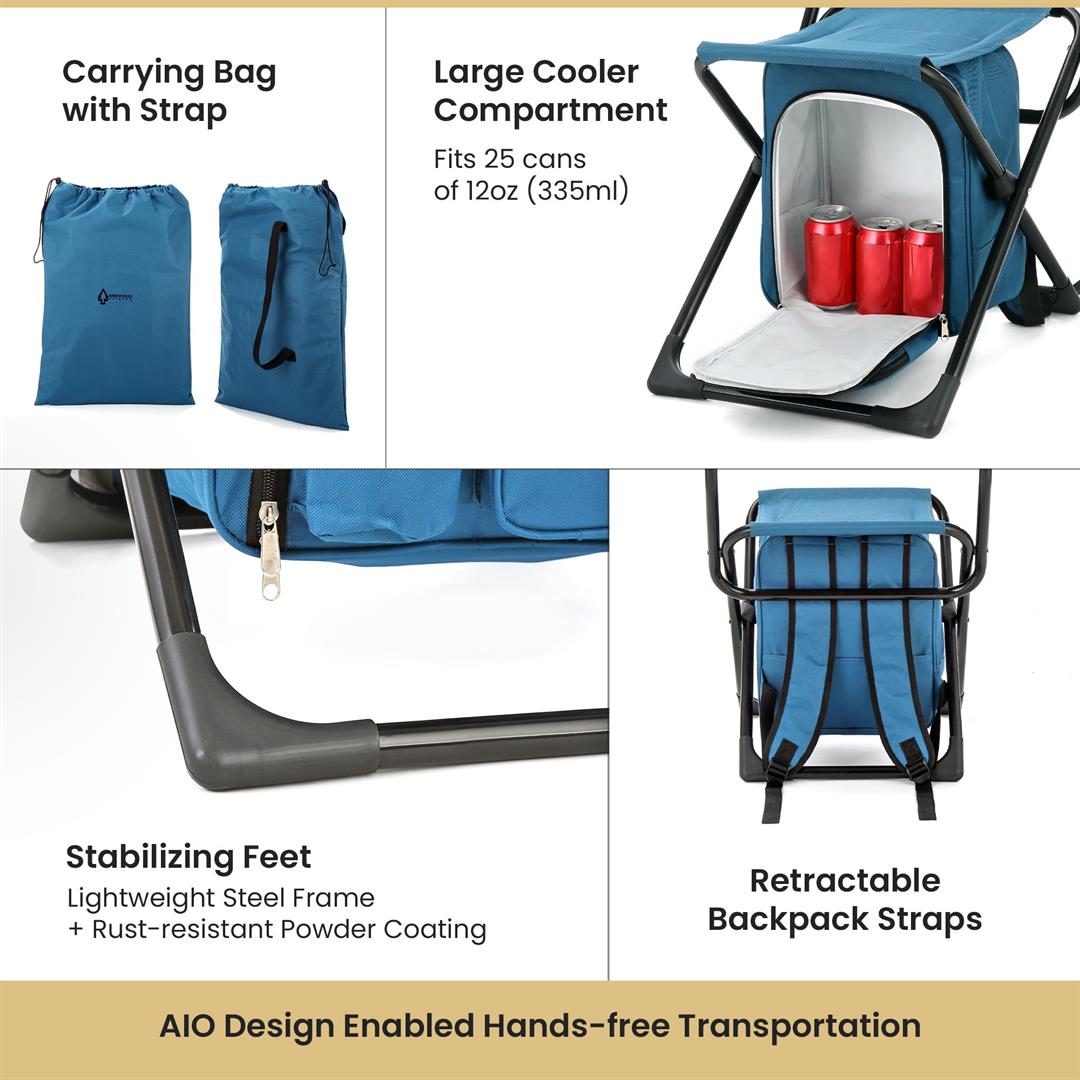 ARROWHEAD OUTDOOR KKS0326U Multi-Function 3-in-1 Compact Fishing Chair: Backpack, Stool & Insulated Cooler, Ocean Blue - Image 6