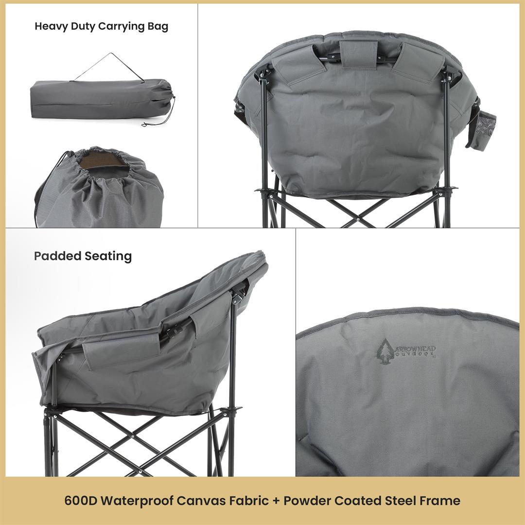 ARROWHEAD OUTDOOR Oversized Heavy-Duty Club Folding Camping Chair w/ External Pocket, Cup Holder, Gray - Image 2