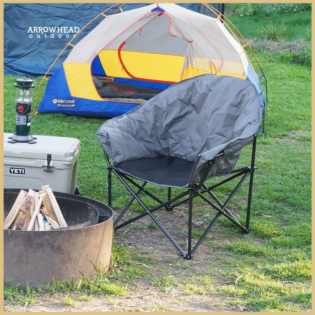 ARROWHEAD OUTDOOR Oversized Heavy-Duty Club Folding Camping Chair w/ External Pocket, Cup Holder, Gray - Image 3