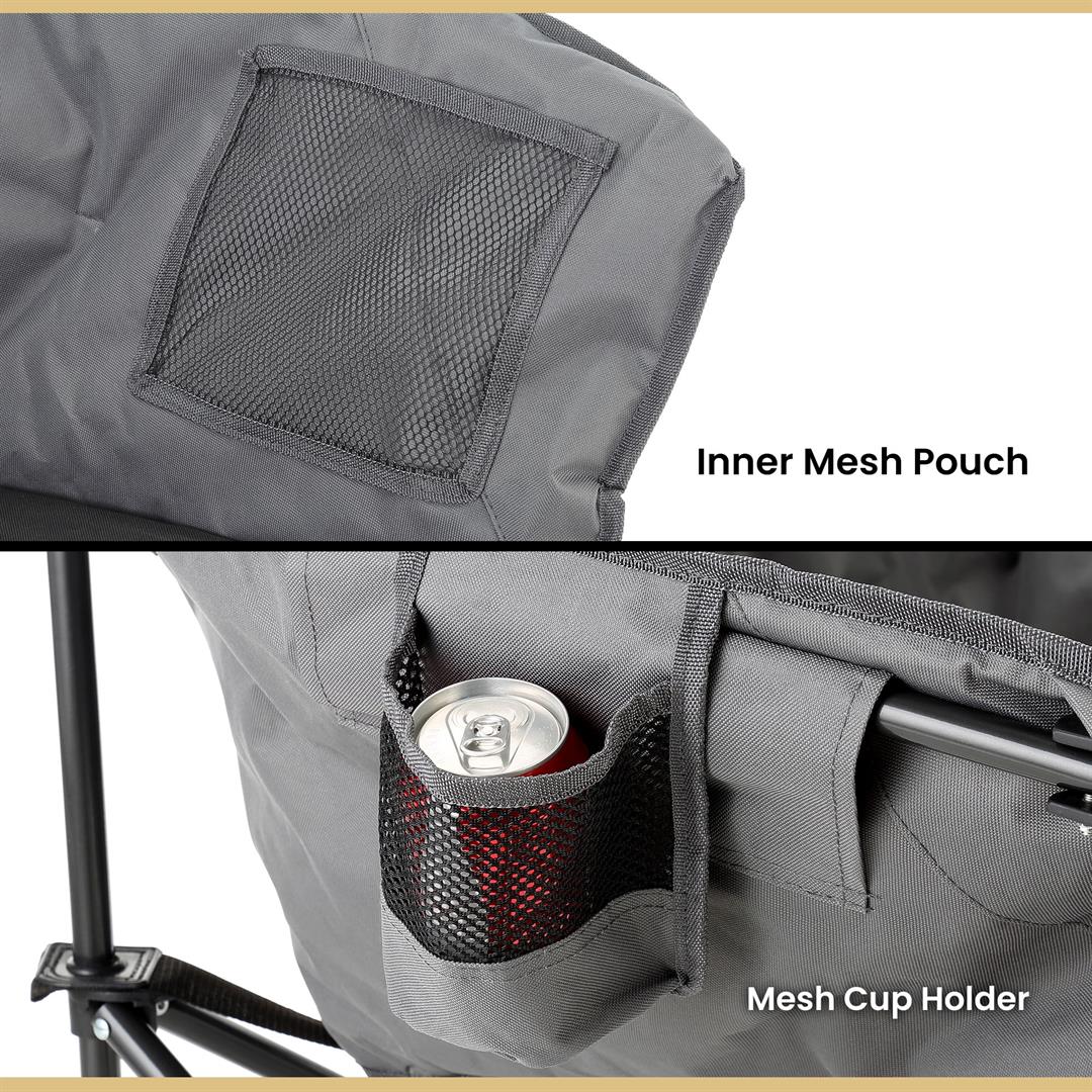 ARROWHEAD OUTDOOR Oversized Heavy-Duty Club Folding Camping Chair w/ External Pocket, Cup Holder, Gray - Image 5