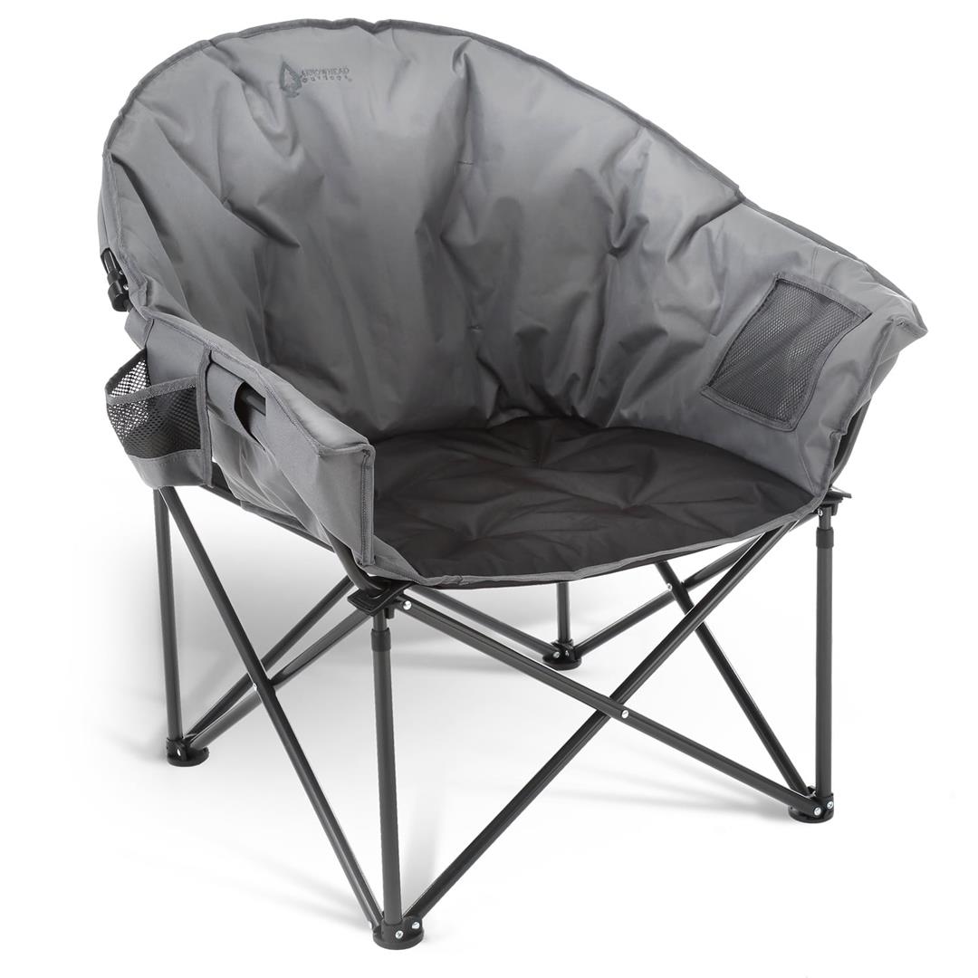 ARROWHEAD OUTDOOR Oversized Heavy-Duty Club Folding Camping Chair w/ External Pocket, Cup Holder, Gray