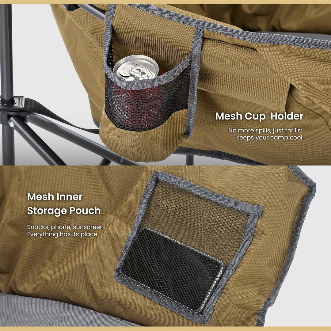 ARROWHEAD OUTDOOR Oversized Heavy-Duty Club Folding Camping Chair w/External Pocket, Cup Holder, Portable, Padded, Moon, Round, Saucer, Supports 330lbs, Carrying Bag, USA-Based Support - Image 4