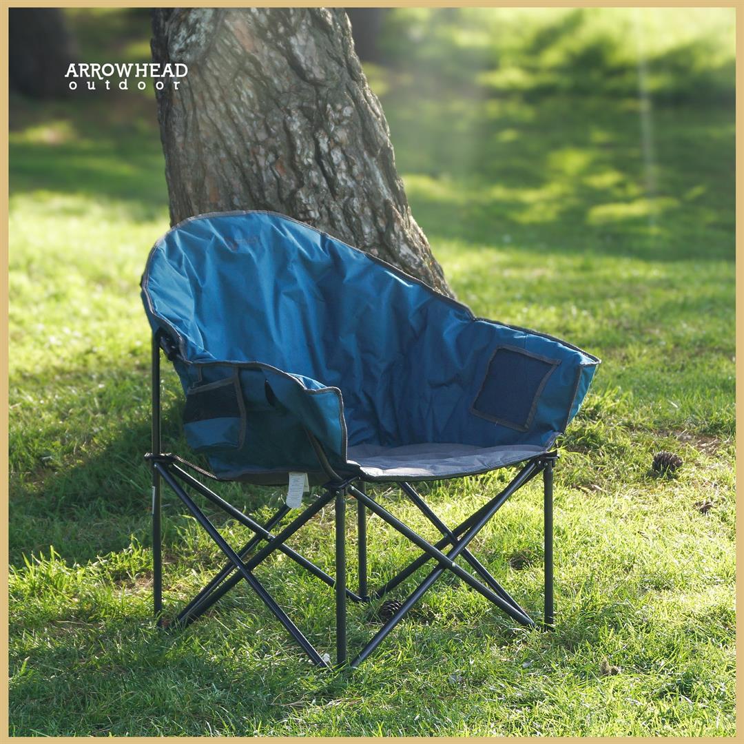 ARROWHEAD OUTDOOR Oversized Heavy-Duty Club Folding Camping Chair w/ External Pocket, Cup Holder, Portable, Padded, Moon, Round, Saucer, Supports 330lbs, Carrying Bag, USA-Based Support (Blue) - Image 2
