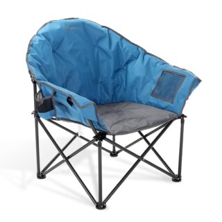 ARROWHEAD OUTDOOR Oversized Heavy-Duty Club Folding Camping Chair w/ External Pocket, Cup Holder, Portable, Padded, Moon, Round, Saucer, Supports 330lbs, Carrying Bag, USA-Based Support (Blue)