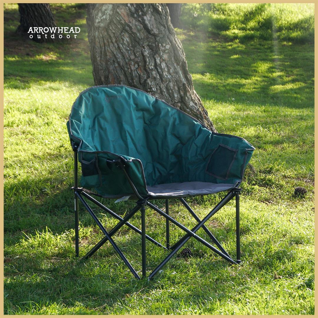 ARROWHEAD OUTDOOR Oversized Heavy-Duty Club Folding Camping Chair w/ External Pocket, Cup Holder, Portable, Padded, Moon, Round, Saucer, Supports 330lbs, Carrying Bag, USA-Based Support (Green) - Image 2