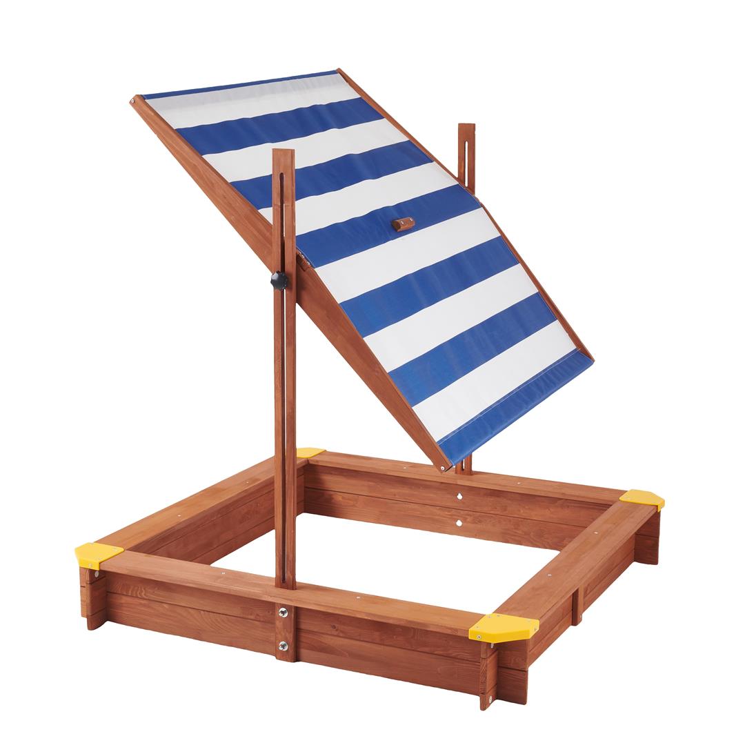 Aukfa Wooden Sandbox w/Adjustable Canopy & Cover for Kids,Brown - Image 2