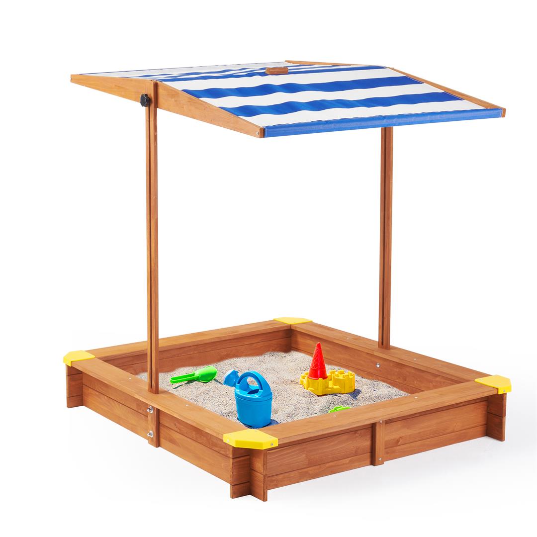Aukfa Wooden Sandbox w/Adjustable Canopy & Cover for Kids,Brown - Image 4