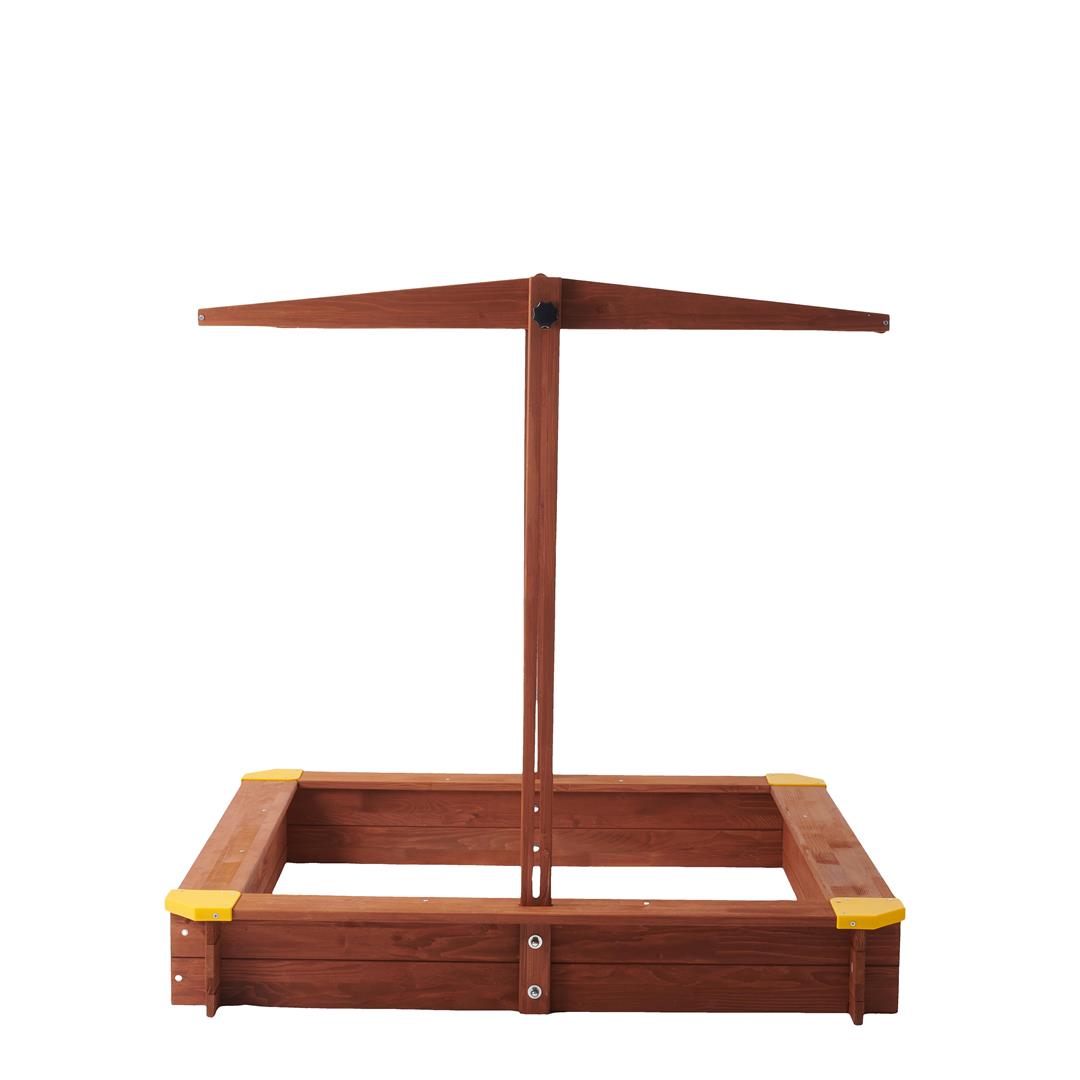 Aukfa Wooden Sandbox w/Adjustable Canopy & Cover for Kids,Brown - Image 6