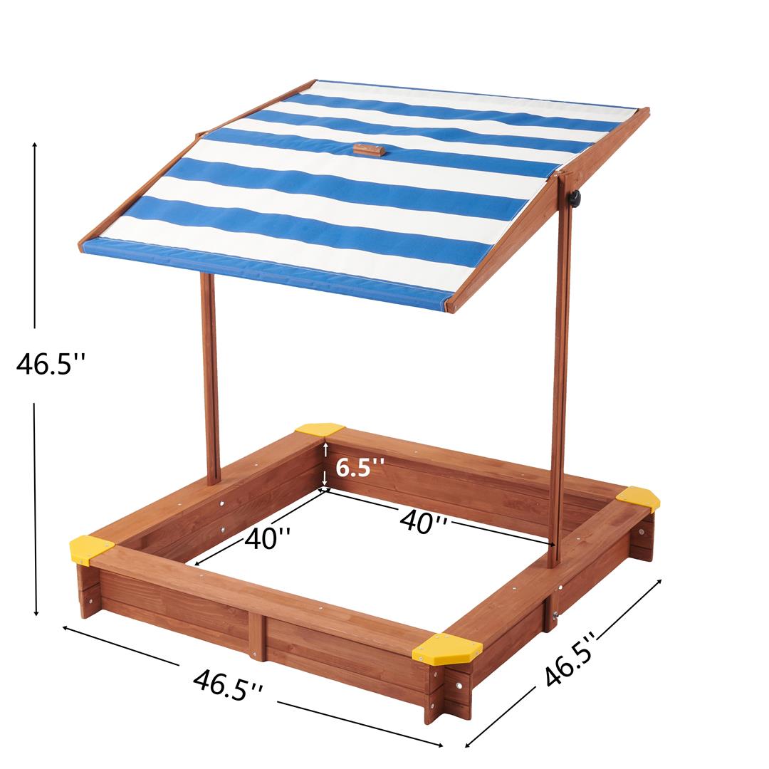 Aukfa Wooden Sandbox w/Adjustable Canopy & Cover for Kids,Brown - Image 7