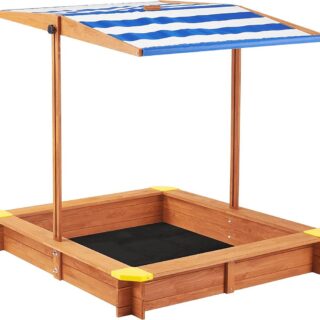 Aukfa Wooden Sandbox w/Adjustable Canopy & Cover for Kids,Brown