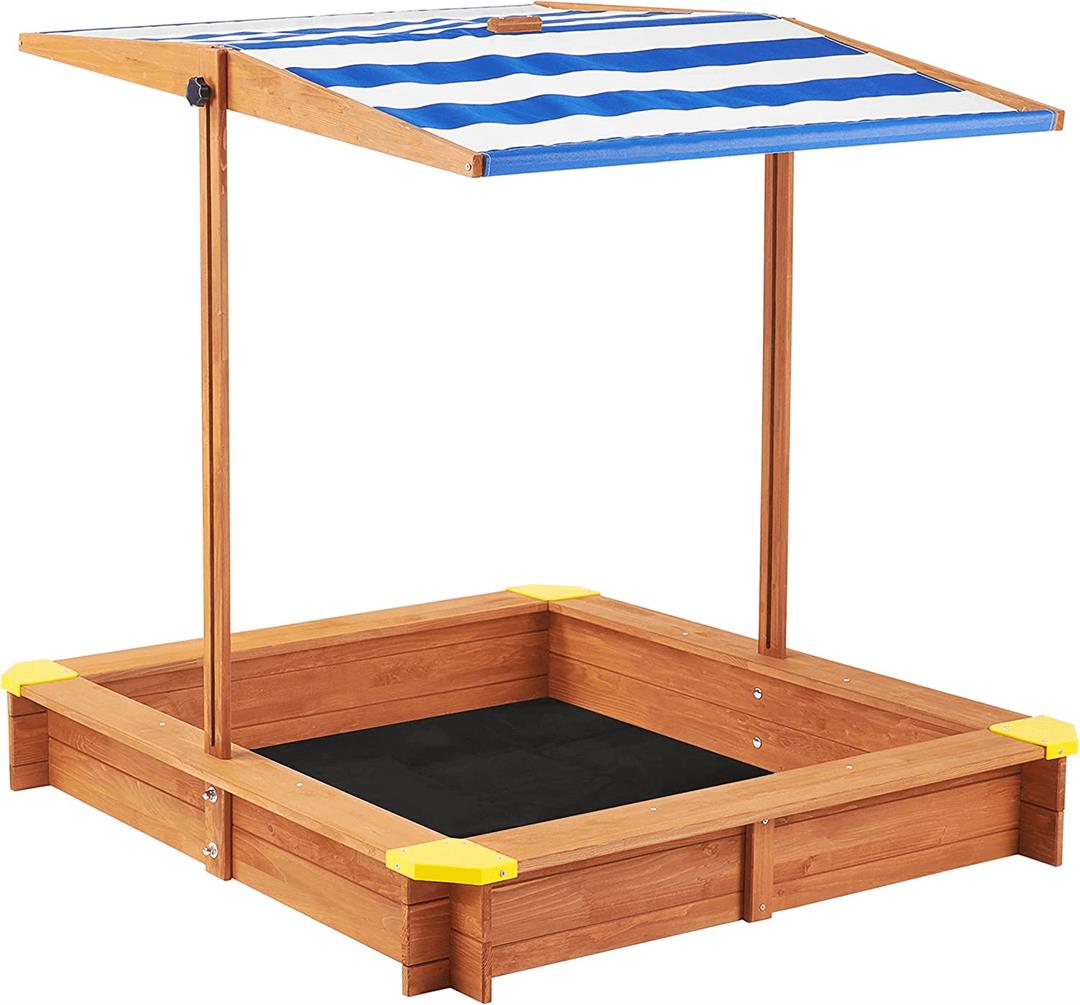 Aukfa Wooden Sandbox w/Adjustable Canopy & Cover for Kids,Brown