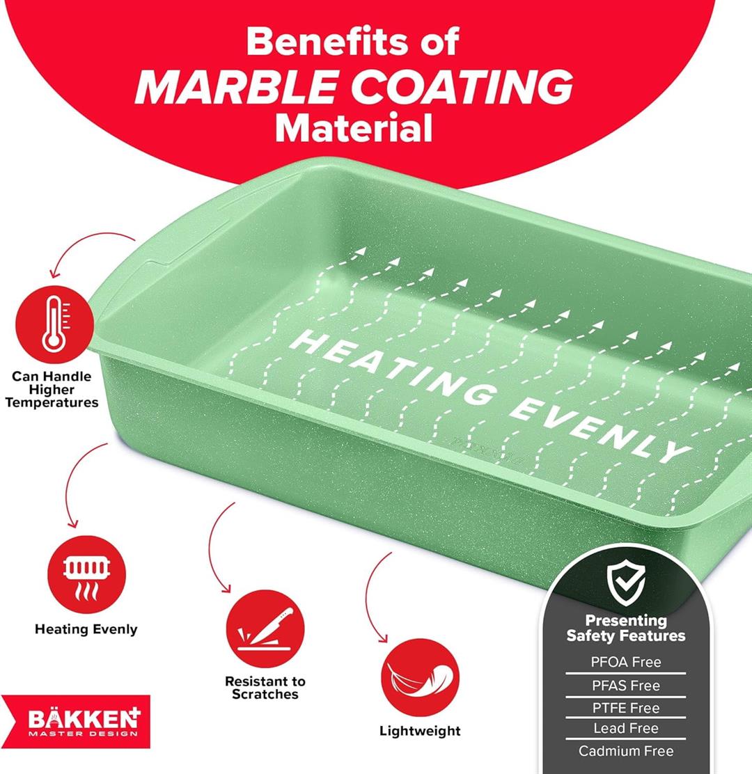 Bakken- Swiss 10-Piece Bakeware Sets, Nonstick Carbon Steel Baking Sheet & Pans, Stackable Space-Saving Bakeware, Stain-resistant, Oven Safe (up to 450F), Green - Image 2