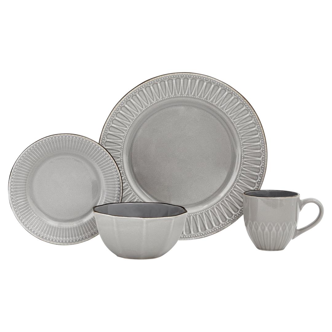 Baum WREN16G Alix Dinnerware Set, Grey - 16 Piece