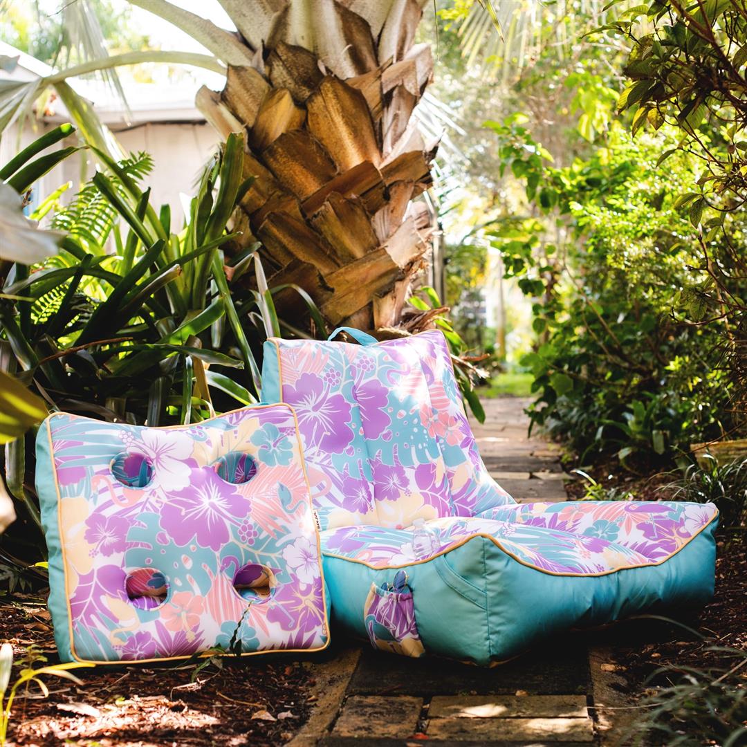 Big Joe Captain's Caddie No Inflation Needed Pool Float Drink Holder, Tropical Hibiscus Aqua Double Sided Mesh, Quick Draining Fabric, 2 feet - Image 4