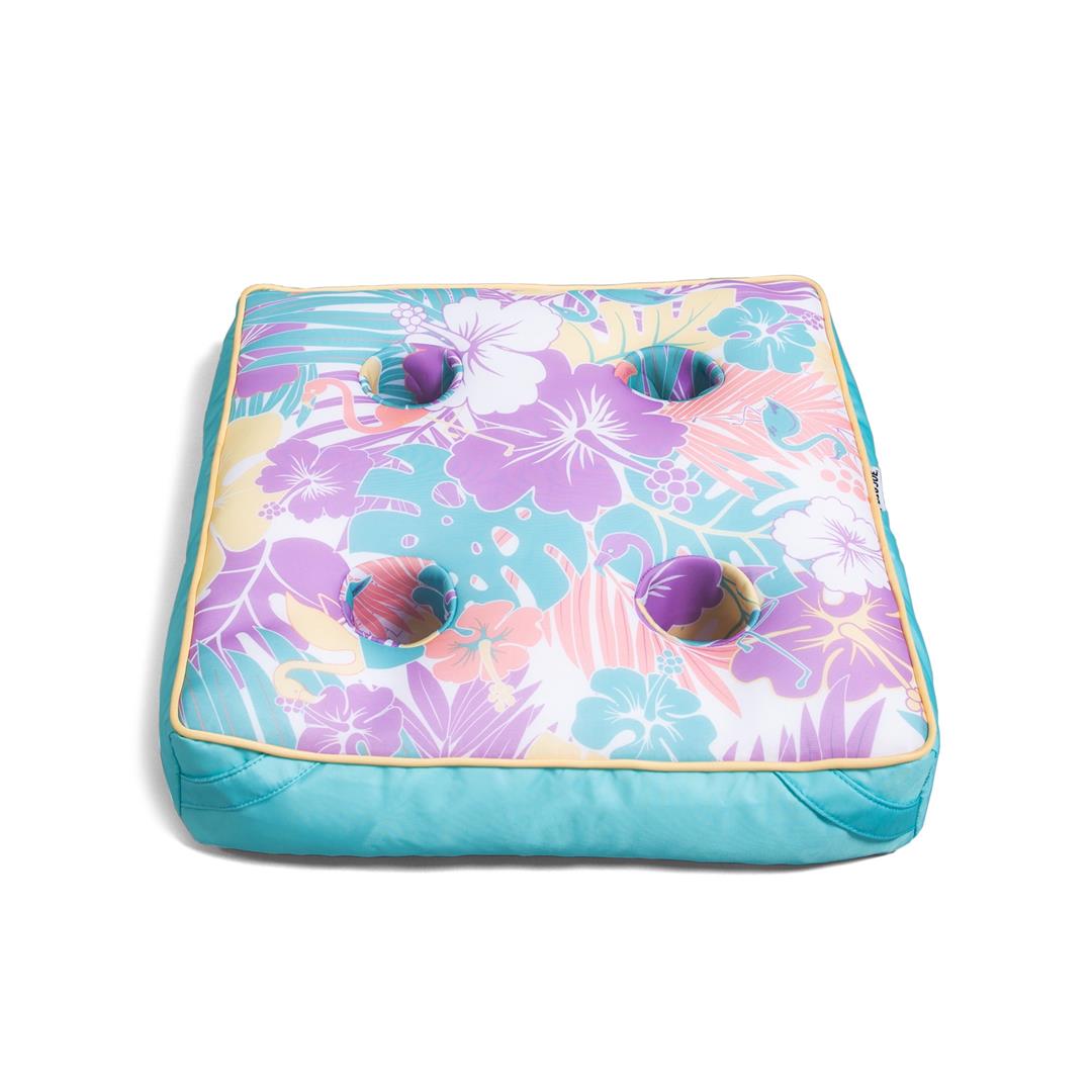 Big Joe Captain's Caddie No Inflation Needed Pool Float Drink Holder, Tropical Hibiscus Aqua Double Sided Mesh, Quick Draining Fabric, 2 feet