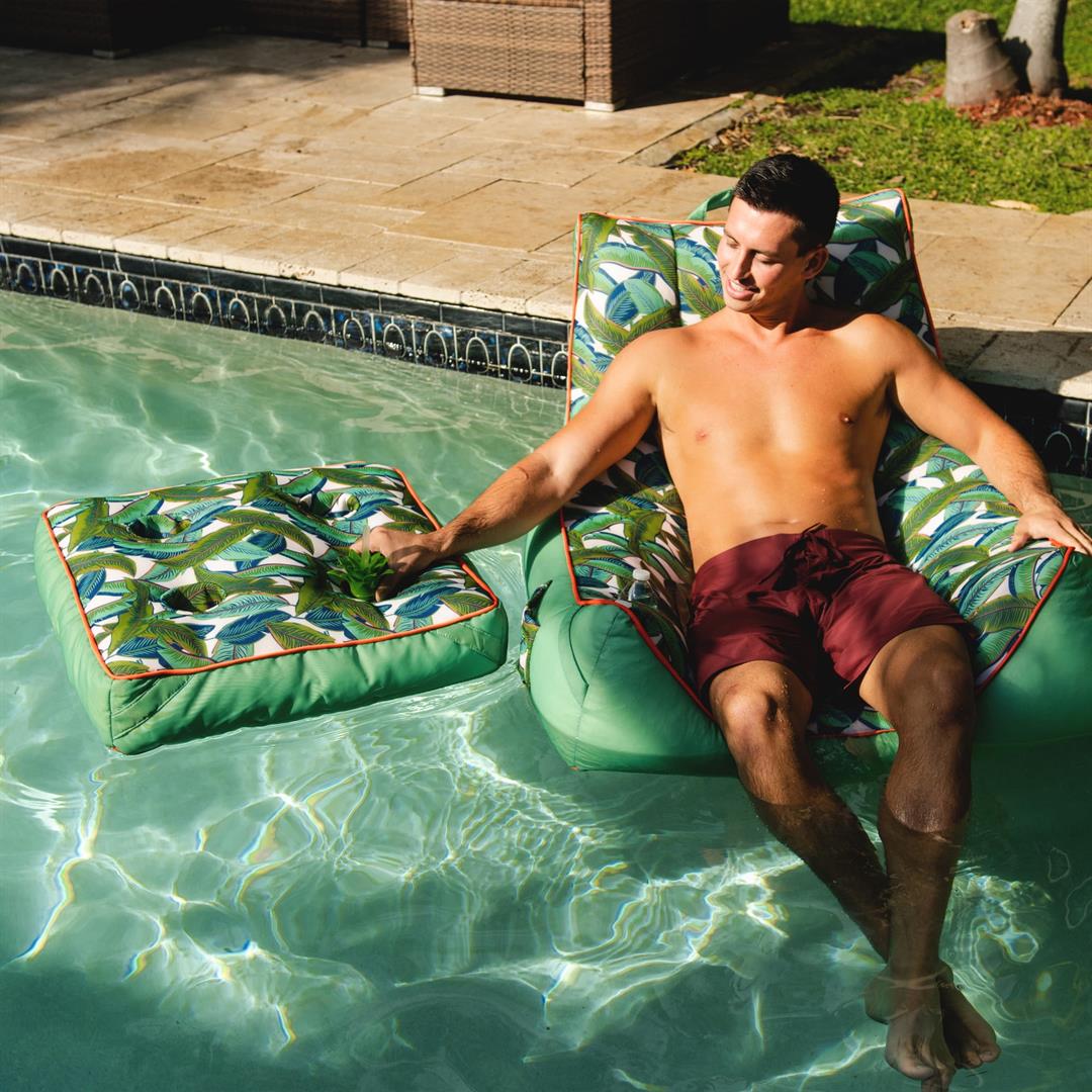 Big Joe Captain's Caddie No Inflation Needed Pool Float Drink Holder, Tropical Palm Green Double Sided Mesh, Quick Draining Fabric, 2 feet - Image 3