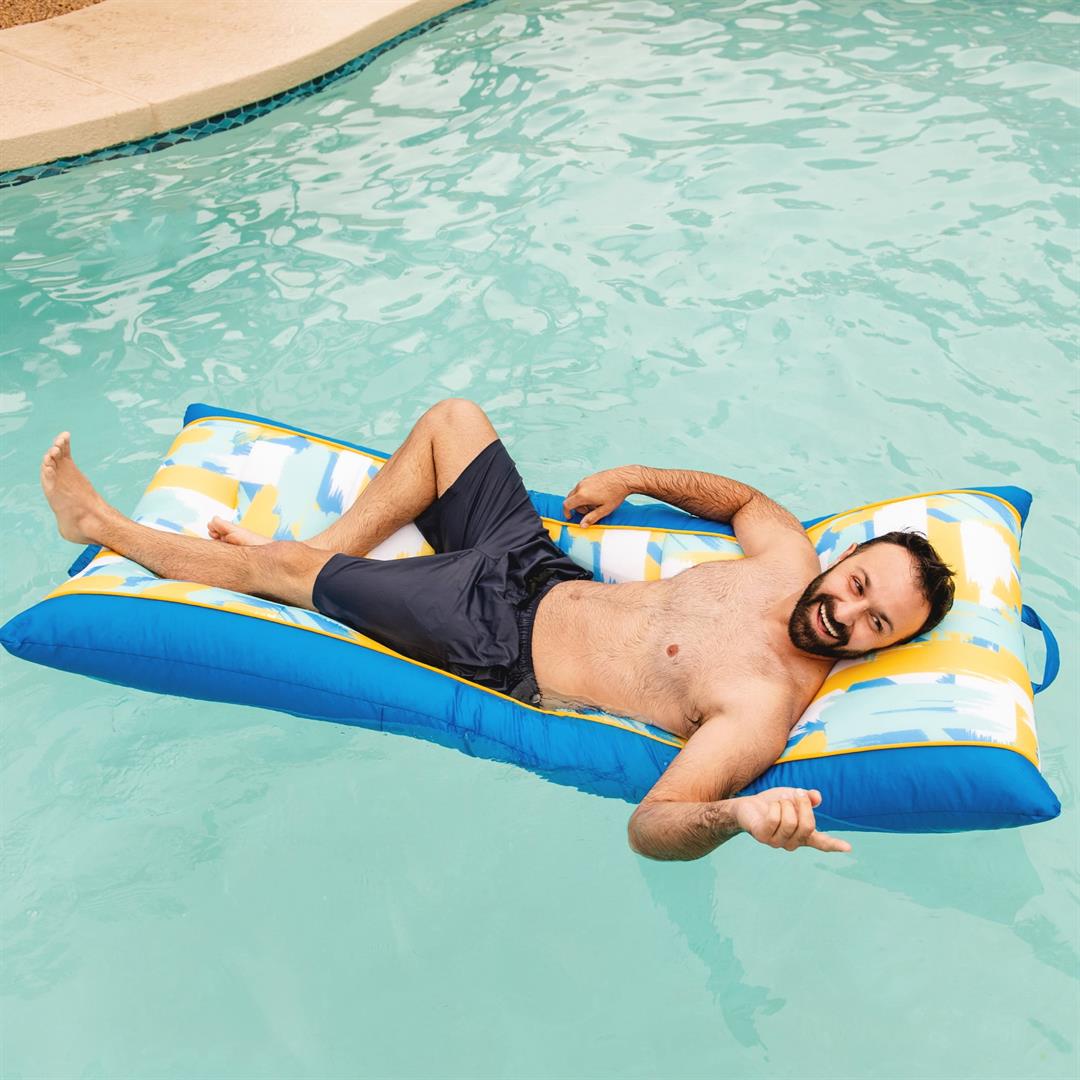 Big Joe Kona No Inflation Needed Pool Lounger with Headrest, Paintbrush Yellow Double Sided Mesh, Quick Draining Fabric, 5.5 feet Big - Image 4