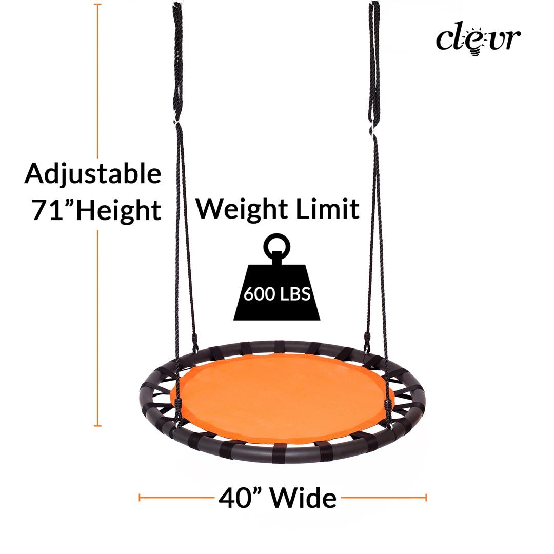 Clevr 40" Tree Net Web Saucer Round Swing, Adjustable 71" Height Rope, 600 lbs - Image 5