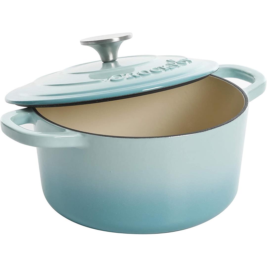 Crock-Pot 5 Quart Round Enamel Cast Iron Covered Dutch Oven Cooker, Aqua Blue - Image 2