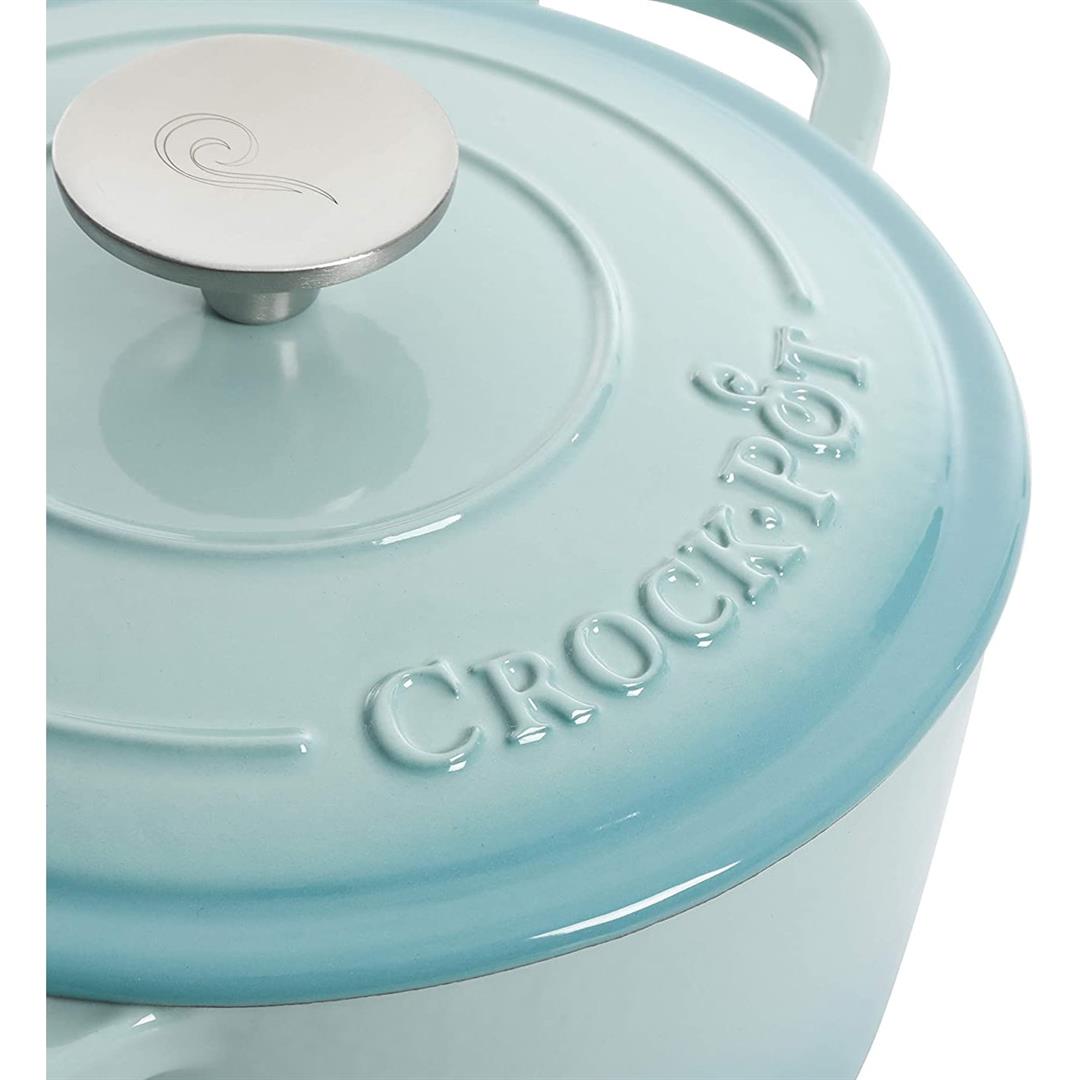 Crock-Pot 7 Quart Round Enamel Cast Iron Covered Dutch Oven Cooker, Aqua Ombre - Image 3