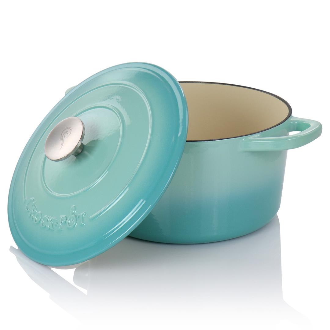 Crock-Pot Artisan 2 Piece 5 Quarts Enameled Cast Iron Dutch Oven in Aqua Blue - Image 2