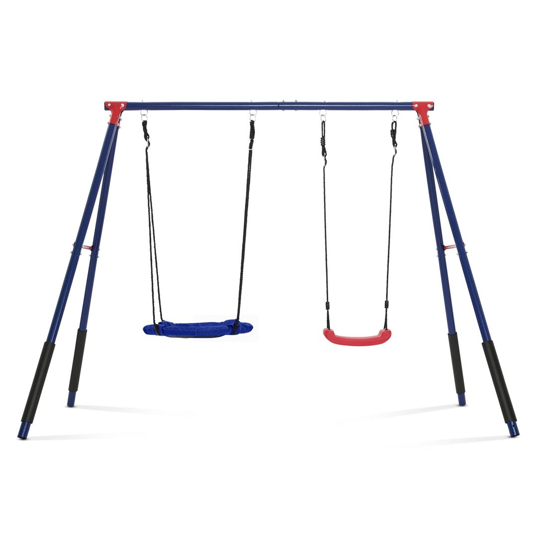 Delta Children FunZone Outdoor Metal 2-Piece Swing Set - Includes 1 Swing and 1 Disc/Saucer Swing, Blue/Red - Image 10