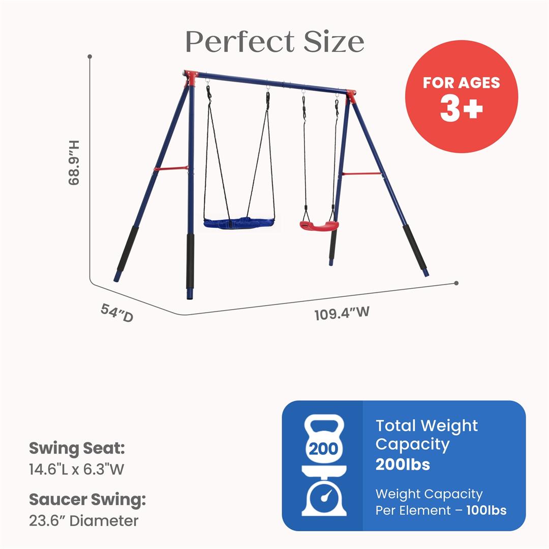 Delta Children FunZone Outdoor Metal 2-Piece Swing Set - Includes 1 Swing and 1 Disc/Saucer Swing, Blue/Red - Image 11