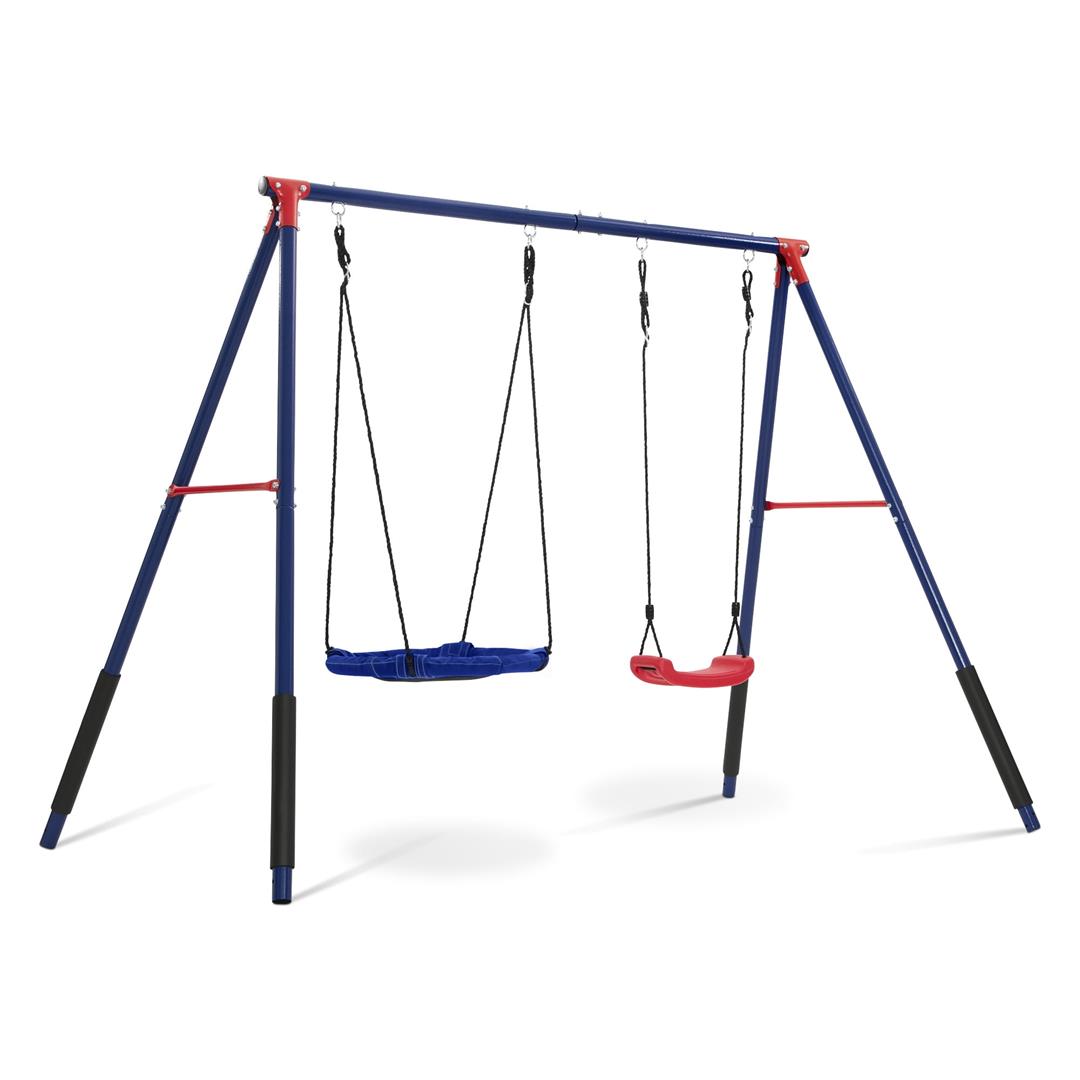 Delta Children FunZone Outdoor Metal 2-Piece Swing Set - Includes 1 Swing and 1 Disc/Saucer Swing, Blue/Red - Image 13