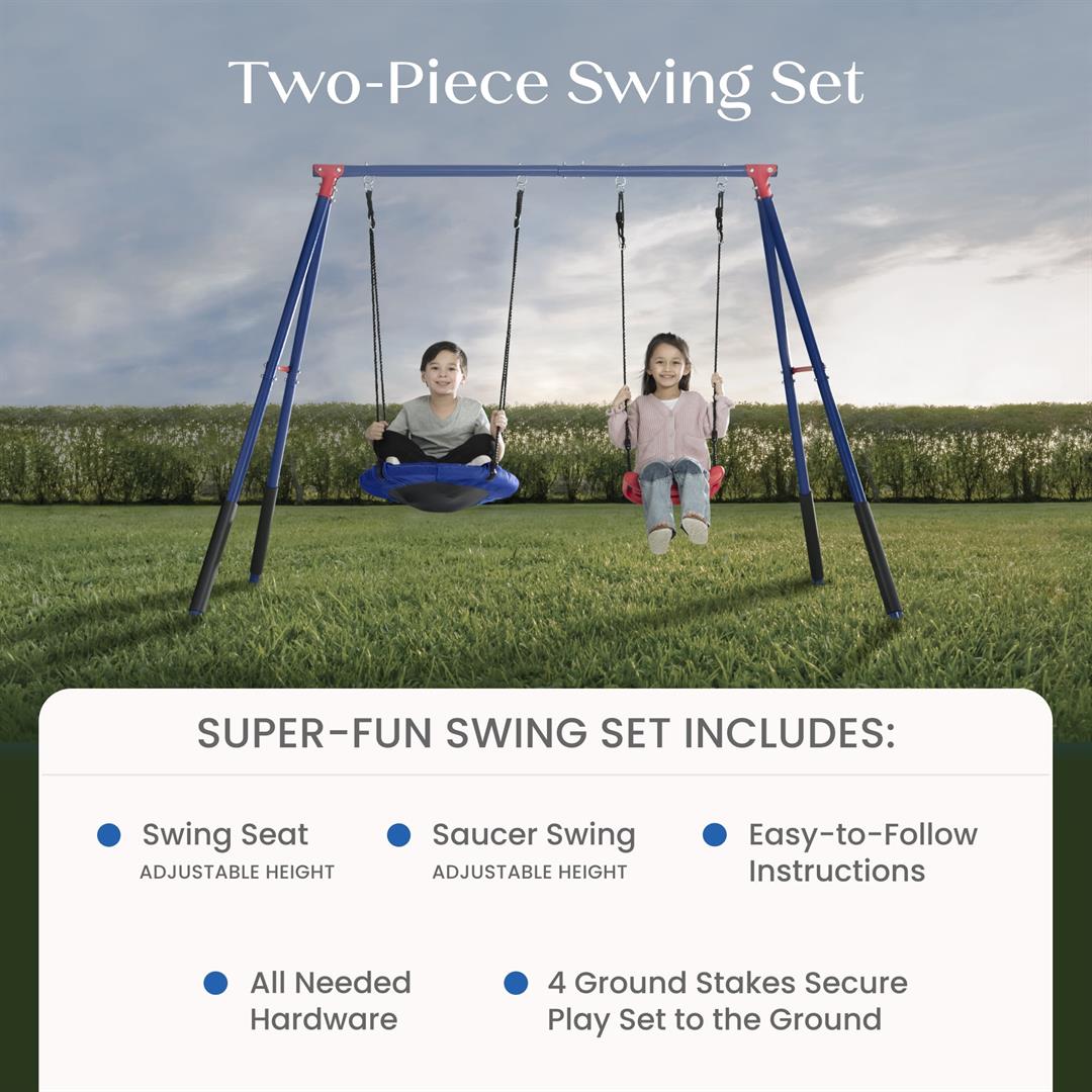 Delta Children FunZone Outdoor Metal 2-Piece Swing Set - Includes 1 Swing and 1 Disc/Saucer Swing, Blue/Red - Image 14