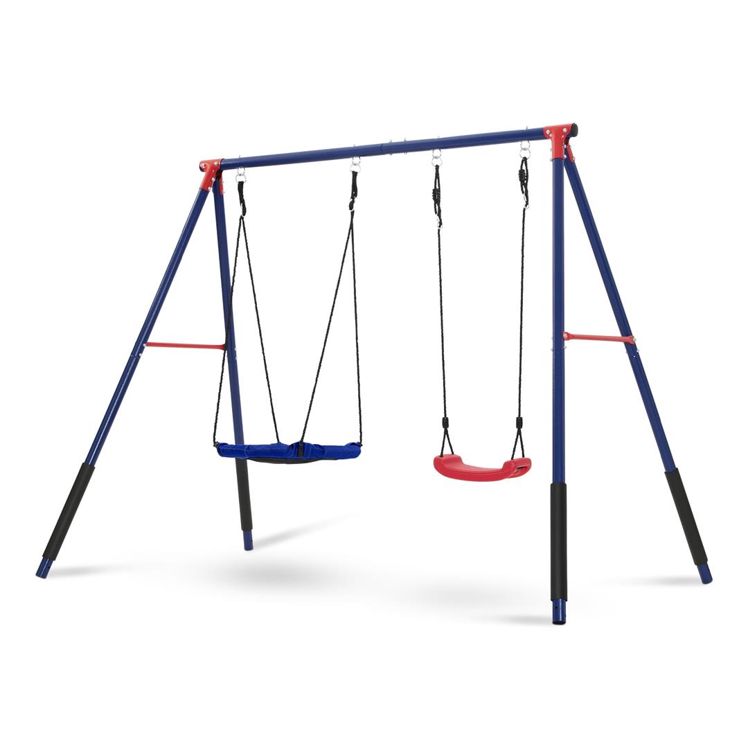 Delta Children FunZone Outdoor Metal 2-Piece Swing Set - Includes 1 Swing and 1 Disc/Saucer Swing, Blue/Red - Image 15