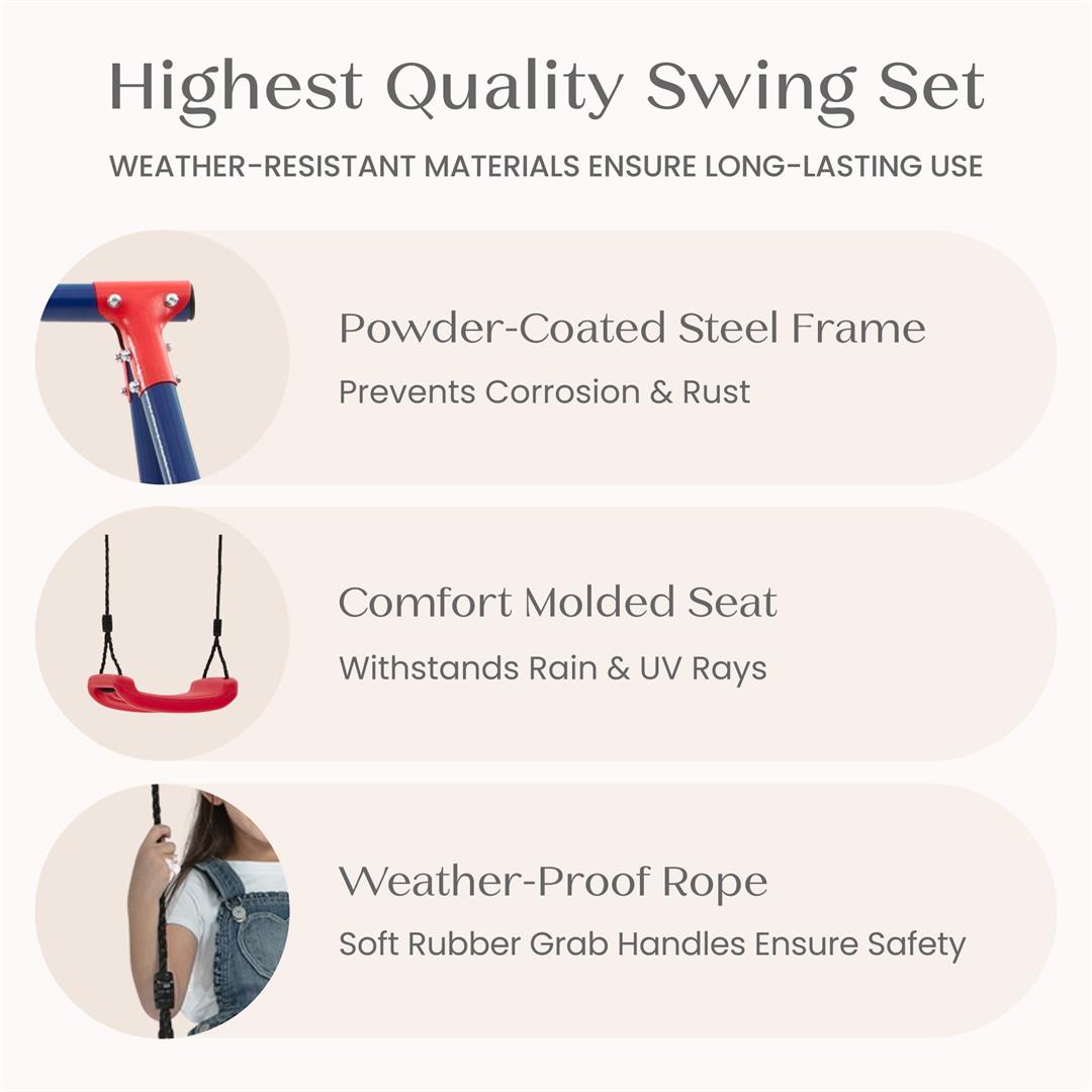 Delta Children FunZone Outdoor Metal 2-Piece Swing Set - Includes 1 Swing and 1 Disc/Saucer Swing, Blue/Red - Image 2