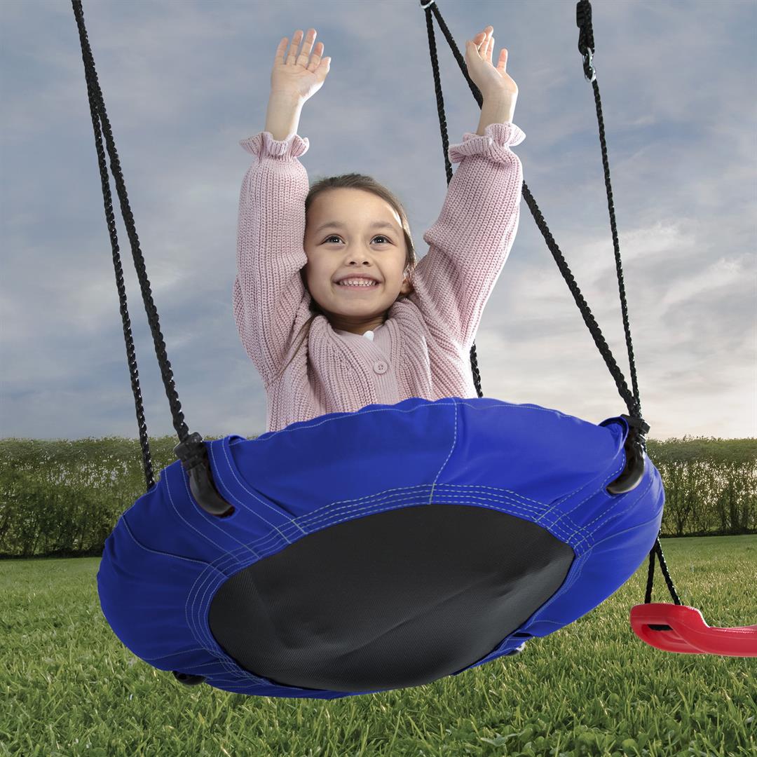 Delta Children FunZone Outdoor Metal 2-Piece Swing Set - Includes 1 Swing and 1 Disc/Saucer Swing, Blue/Red - Image 4
