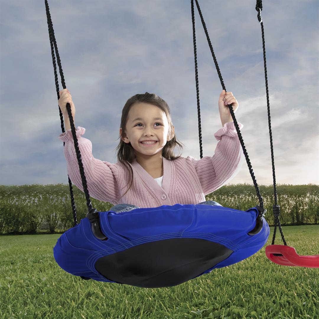 Delta Children FunZone Outdoor Metal 2-Piece Swing Set - Includes 1 Swing and 1 Disc/Saucer Swing, Blue/Red - Image 5