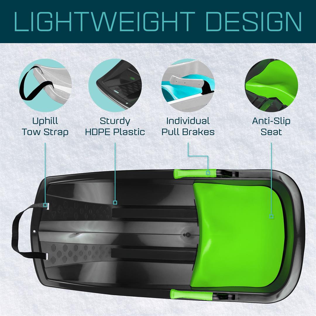 Gizmo Tron Mystic Green, Sitting Snow Sled with Hand Brakes, 120 lbs , for Kids Ages 3+ - Image 6