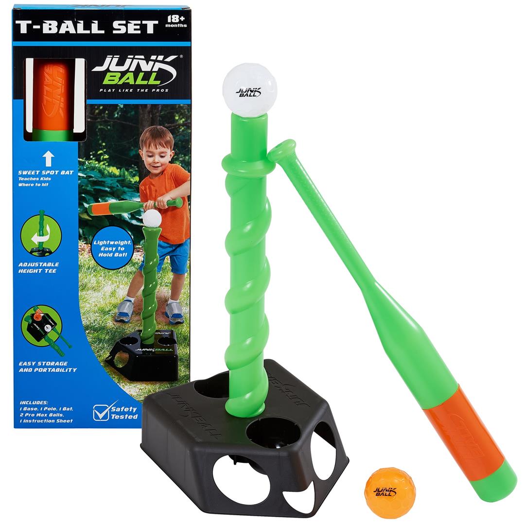 Junk Ball: T-Ball Set - Adjustable Height, Lightweight Bat & Pro Max Balls, Beginners Baseball, Backyard Sport, Outdoor Activity, Toddler-Kids 18 Mo+ - Image 4