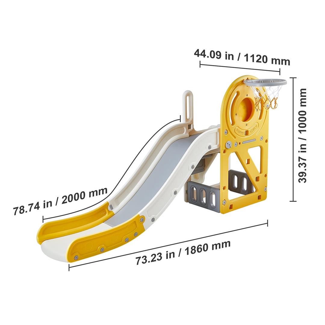 KFFKFF 4 in 1 Toddler Slide and Climber for Indoor and Outdoor, Freestanding Kids Slide with Basketball Hoop & Storage Space, Non-Slip Steps, Playground Slipping Slide Climber Toy Playset - Image 2